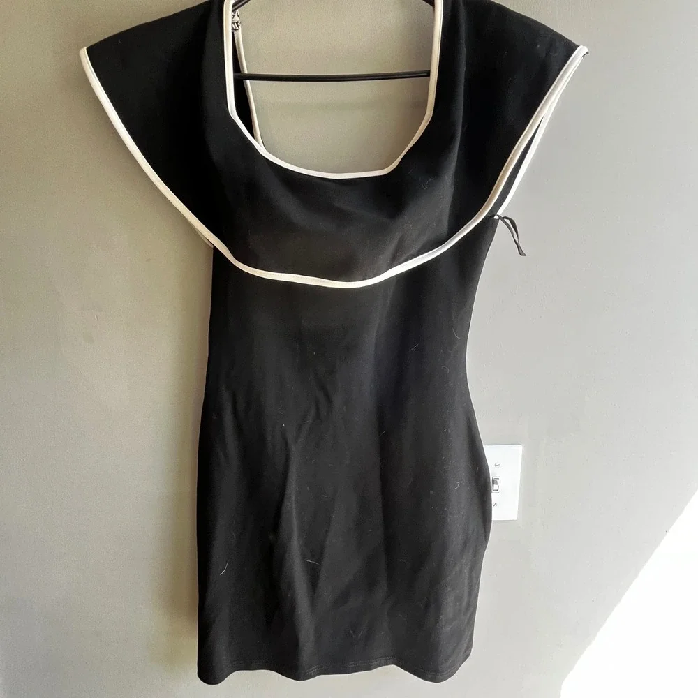 BY THE WAY Black Mini Dress with Contrast White Collar Minimalist Guest L